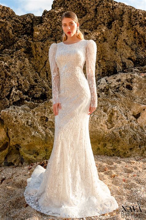 Elenisa Modern Mesh Wedding dress Milk | Devotiondresses.com | Online