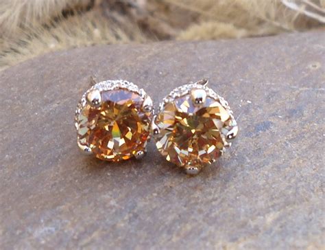 Orange Topaz Solitaire Earrings - 945 | Elegant Jewelry