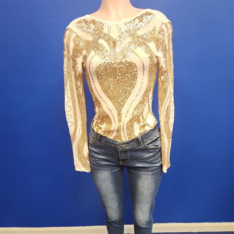 White And Gold Sequin Bodysuit Reevés Emporium