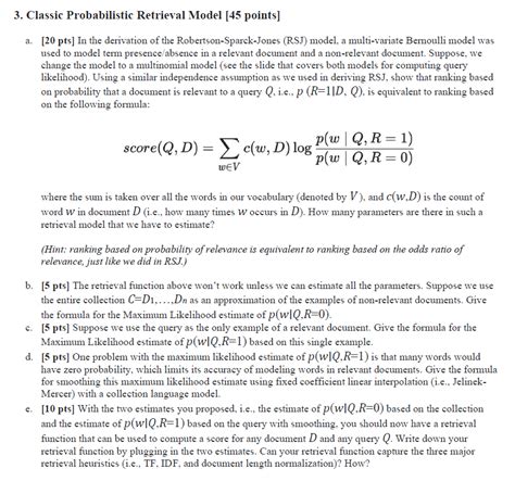 3. Classic Probabilistic Retrieval Model [45 points] | Chegg.com 