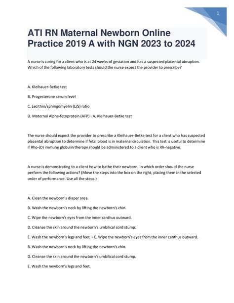 ATI RN Maternal Newborn Online Practice 2019 A With NGN 2023 To 2024