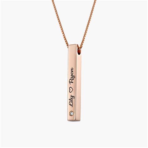 Pillar Bar Engraved Necklace With Diamonds Rose Gold Plated Oak And Luna