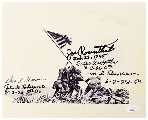 Lot Detail Joe Rosenthal Signed Iwo Jima Flag Raising Photo With Jsa And University Archives Coas