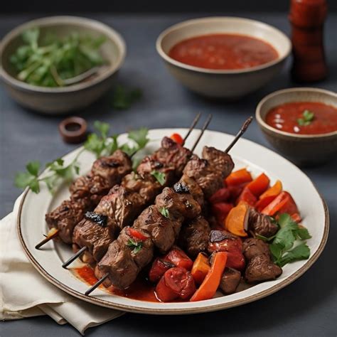 Kebabs Grilled Meat Skewers Shish Kebab With Vegetables On A Black