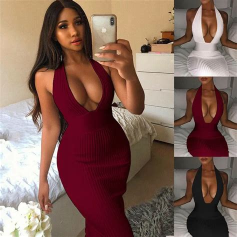 Articat Halter Deep V Neck Sexy Maxi Dress Women Off Shoulder Backless