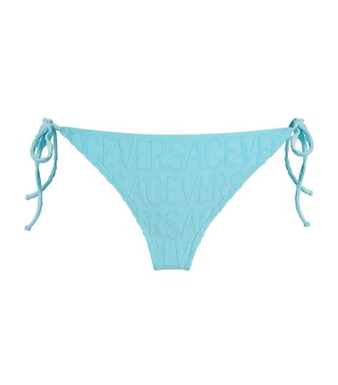 Versace X Dua Lipa Jacquard Logo Bikini Bottoms Blue Editorialist