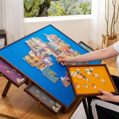 Jigsaw Puzzle Table with Foldaway Legs & Tilting Stand & Cover & 6 Col ...