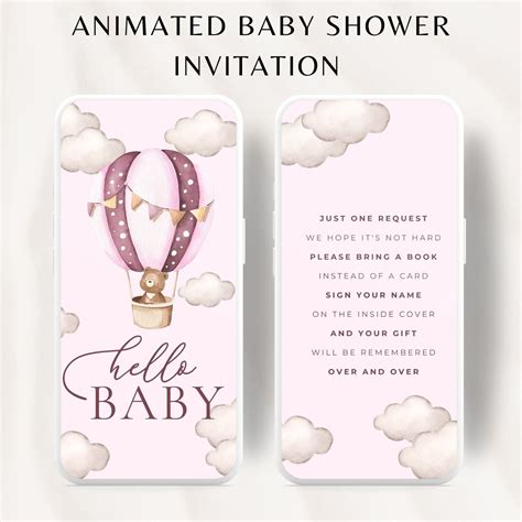 Animated Hot Air Balloon Baby Shower Invitation Girl Baby Shower Invite Oh Baby Invitation