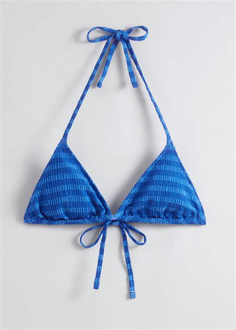 Tie Detailed Triangle Bikini Top Blue Stripes Other Stories DE
