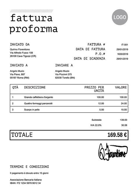 Fattura Proforma Modello Da Scarica Hot Sex Picture