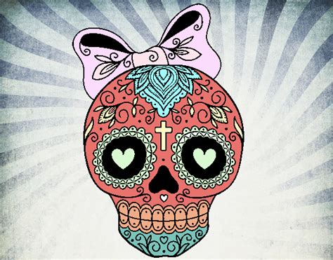 Dibujo De Calavera Mejicana Con Lazo Pintado Por En Dibujos Net El D A