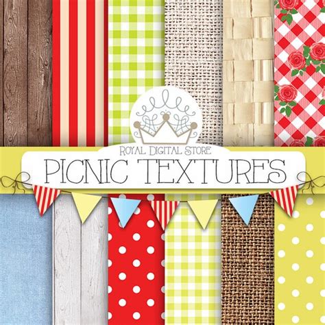 Picnic Digital Paper Picnic Textures Digital Paper With Picnic