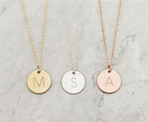 Gold Initial Disc Necklace K Gold Initial Charm Etsy