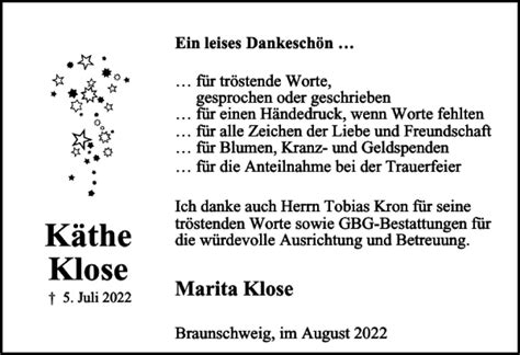 Traueranzeigen Von K The Klose Trauer De