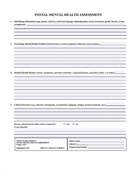 Mental Health Initial Assessment Form