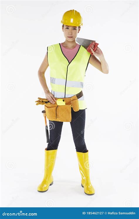 Construction Worker with Tools Stock Image - Image of professional, confidence: 185462127