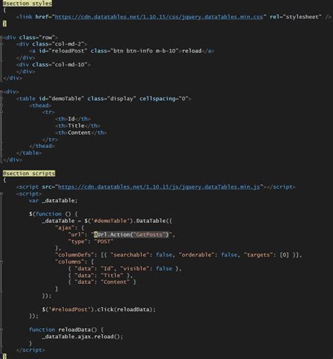 Bc Jquery Jquery Plugin Datatables Ajax Reload Asp Net Mvc