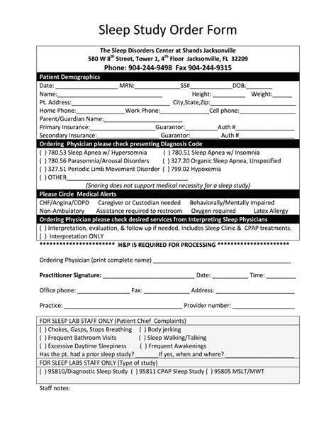 Sleep Study Order Form Uf Health Jacksonville Fill Out Sign Online