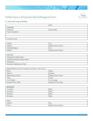 Fillable Online Performance And Payment Bond Request Form Fax Email