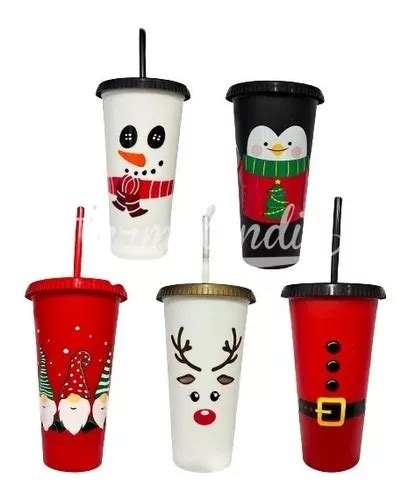 60 Vasos Navideños Tapa Y Popote 24oz Santa Posada Regalo Envío gratis