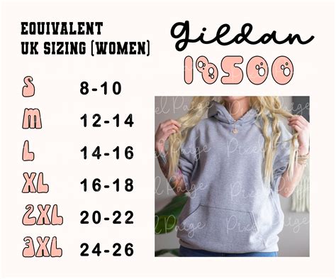 Gildan 18500 Hoodie Size Chart Uk Equivalent Womens Sizing - Etsy