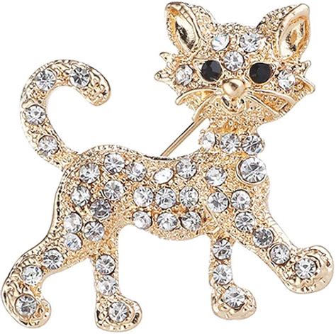 Broche de gato chapado en oro con diamantes de imitación de cristal