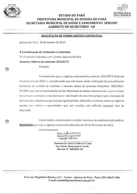 Justificativa 4º TERMO ADITIVO Prefeitura Municipal de Ipixuna do