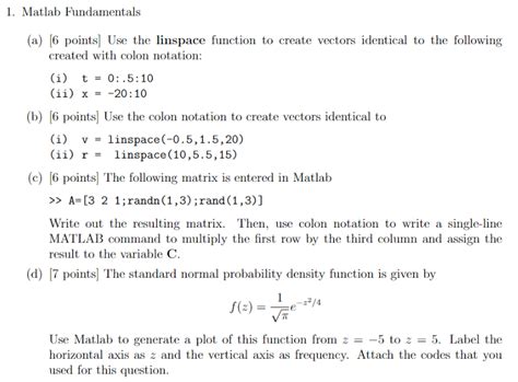 Solved 1 Matlab Fundamentals A 6 Points Use The Linspace Chegg