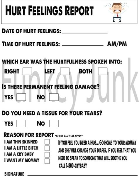 Printable Hurt Feelings Report Printable Templates