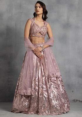 Buy Women Nude Pink Sequin Embellished Lehenga Set With Cutdana Embellished Blouse And Dupatta