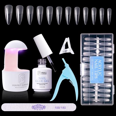 Perfect Summer Nail Tips And Glue Gel Kit Pcs Stiletto False Nail