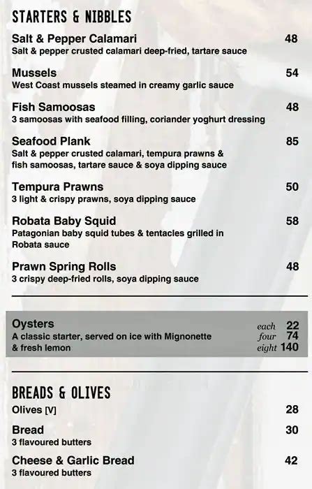 Cape Town Fish Market Menu, Menu for Cape Town Fish Market, Umhlanga ...