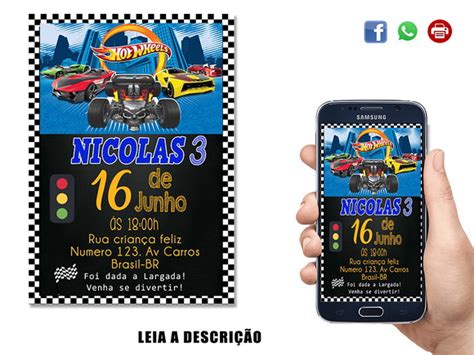 Convite Digital Hot Wheels Elo7 Produtos Especiais