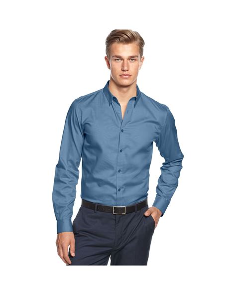 Calvin Klein Long Sleeve Solid Slim Fit Shirt In Blue For Men Lyst