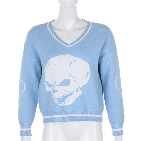 Evil Eye Skull Print Knitted Sweater Mermaid Way