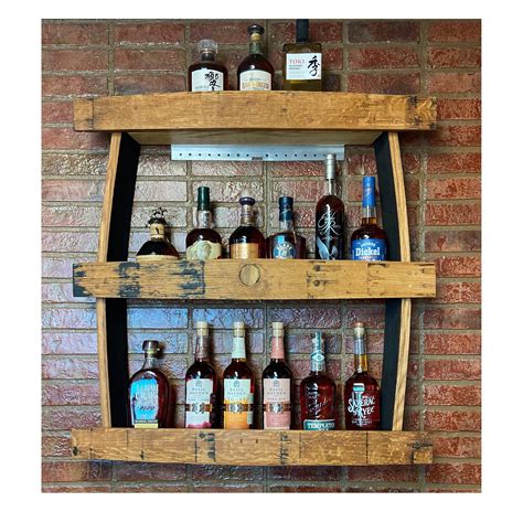 Whiskey barrel stave wall bar rustic wall bar bar decor bar shelf free ...