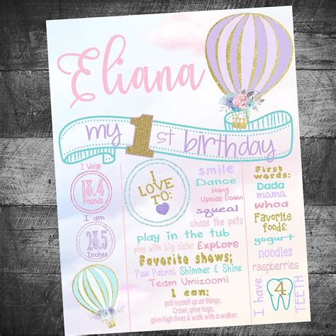Hot Air Balloon Birthday Sign Hot Air Balloon Milestone Sign Shabby