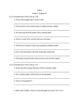 Abeka 5th Grade Chapter 15 History Comprehension Check And CCU TPT