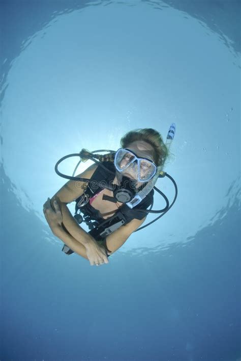 Plongeur Autonome De Femelle Adulte Dans Le Bikini Photo stock Image du tranquilité extrême