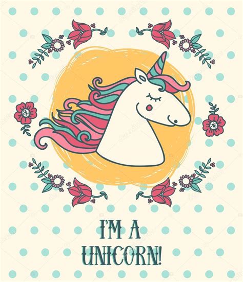 Poster With Cute Unicorn And Floral Frame — Stock Vector © Ghouliirina