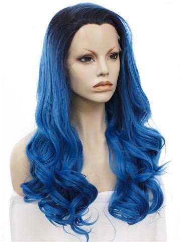 Deep Blue Black Root Ombre Wave Long Synthetic Lace Front Wig Frontal