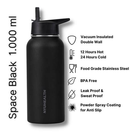 Jual Vacuum Insulated Water Bottle Nyuhealth 1 Liter Color Space Black