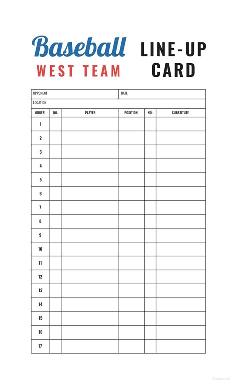 Free Printable Baseball Lineup Cards - Printable Word Searches