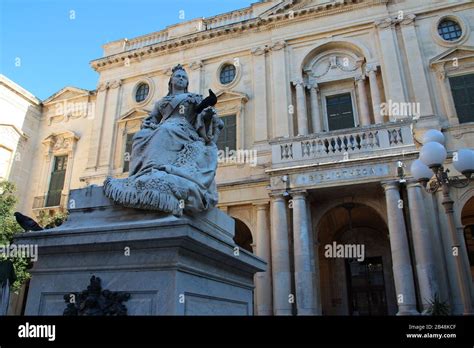 National Library And Statue Of The Queen Victoria In Valletta Malta