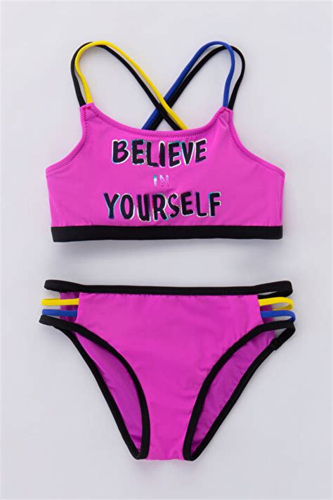K Z Ocuk Beach Halter Bikini Tak M Plxs Kga Iy Mix Ok Renkli Penti