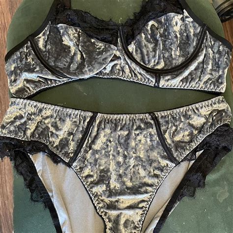 Grey Crushed Velvet Lingerie Set Never Worn But It Depop