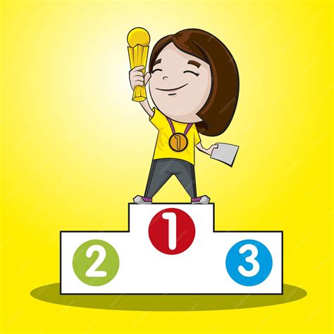 Niña ganadora sube al podio, levanta el trofeo y gana la medalla