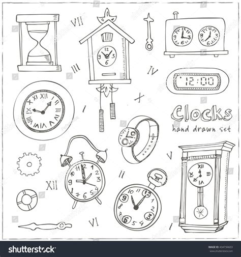 Set Doodle Sketch Clocks Watches Alarm Stock Vector Royalty Free