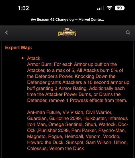 Alliance War Armor Burn Description 001 Vs 5 Power Burn Typo — Marvel Contest Of Champions