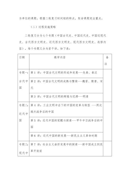 高三历史二轮复习计划下载4页高考果子办公